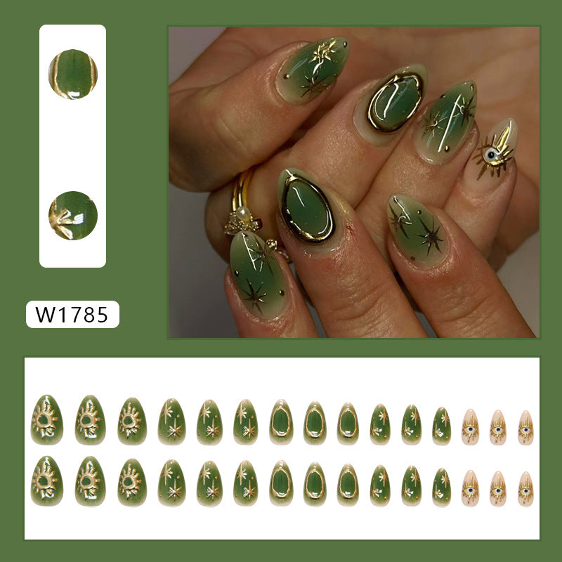 YICKYUE  -  24pcs Dark purple Fake Nails 3D Butterfly Hand-painted Almond False Nails Wearable Full Cover Punk Spice Girls Press on Nails
