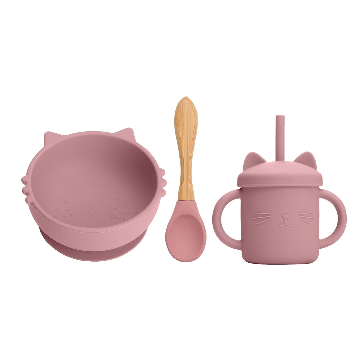 Food Grade Baby Feeding Bowl Sippy Cup Set Non-slip Children's Suction Bowl Wooden Handle Silicone Spoon Kids Training Tableware