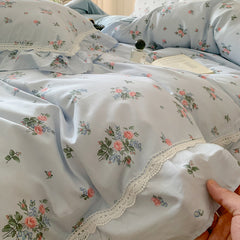 YICKYUE  -  Korean Style Lace Ruffles Floral Cotton Velvet Patchwork Duvet Cover Set Bed Sheet Or Bed Skirt Pillowcase Princess Bedding Set