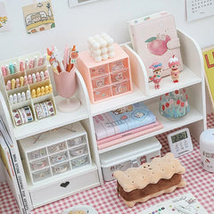 YICKYUE  -  Girly Heart Desk Stationery Storage Box Bedroom Cosmetics Storage Shelf Office Supplies Desktop Organizer Drawer Style Cabinet