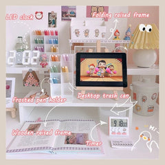 Kawaii Desktop Storage Box Organizer Set Drawer Cute Plastic Desk Storage Shelf Office Desktop Organizer Pen Holder Storage Box