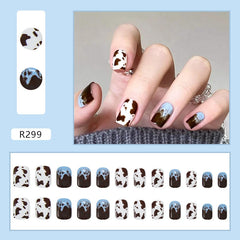 24Pcs Detachable Short Purple Gradient False Nails Artificial Lattice Glitter Round Fake Nails Full Cover Nail Tips Women Art