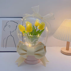 Christmas and New Year Gift Romantic Tulip Pink Hug Bucket Bouquet DIY Material Package Girl Heart for Girlfriend Girlfriend