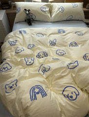 Yickyue  -  Fashion cute cartoon dog blue bedding set kid teen,twin full queen king cotton home textile bed sheet pillow case quilt cover