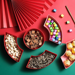 5 Compartment Candy Storage Box Fruit Nuts Tray with Lid Snacks Organizer Food Container for 2022 Chinese New Year Decor