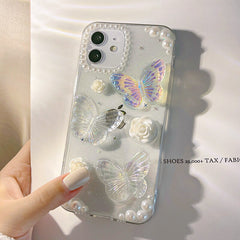 Retro 3D butterfly beauty phone case for iphone 12 mini 11 pro max 8 plus x xsmax 7 xr soft silicone Pearl cartoon cute cover