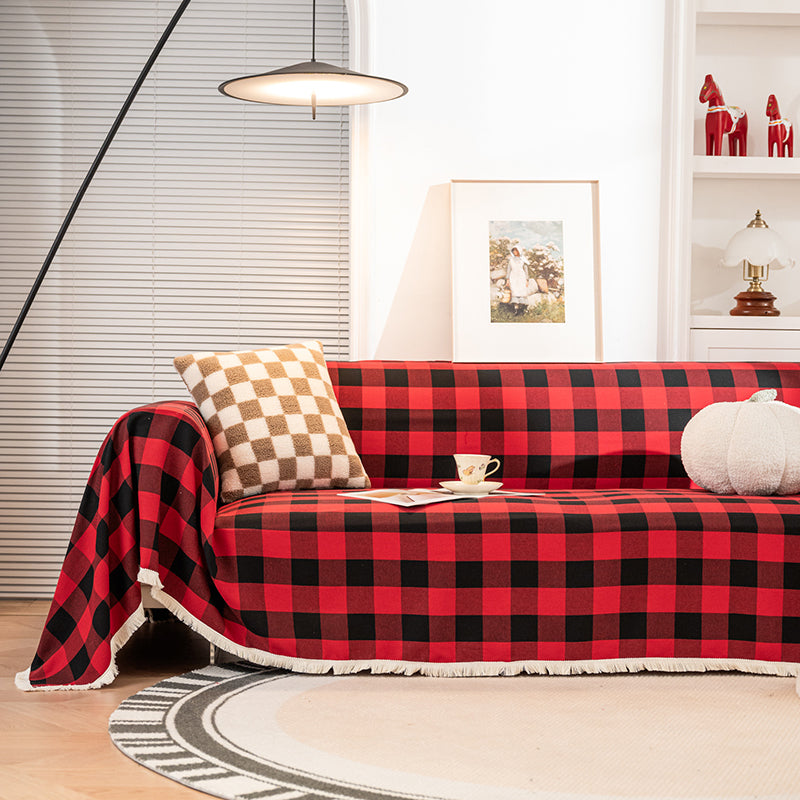 YICKYUE  -  Red Plaid Couch Cover Christmas Decoration Buffalo Check Sofa Blanket for Dogs Cat Furniture Decoration Protector Cushion Covers