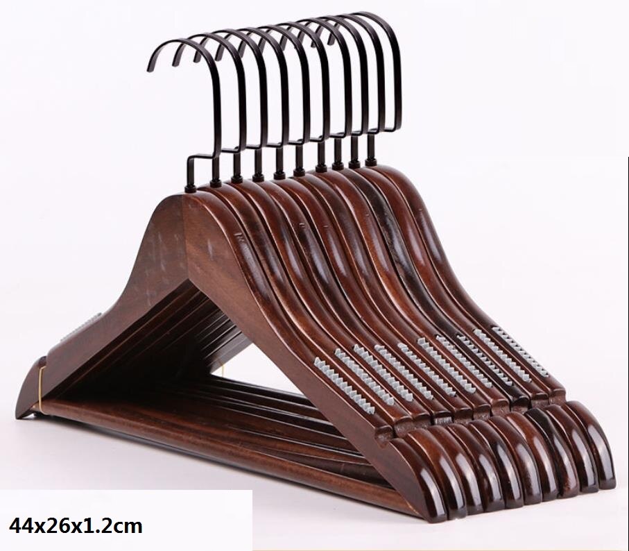 10Pcs/set Adult Extra-Wide Solid Wood and Metal Hook Wooden Hangers With Notches Non-slip Metal Hook for Clothes W2760