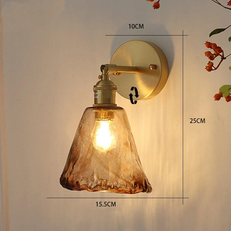YICKYUE  -  Nordic style retro Japanese style brass glass wall lamp Home bar restaurant bedroom bedside lamp Creative personality wall lamp
