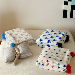 YICKYUE  -  Cute Plush Blanket Winter Thickened Warm Double-sided Portable Bowknot Blanket Single and Double Car Sofa Blanket Soft Bedding