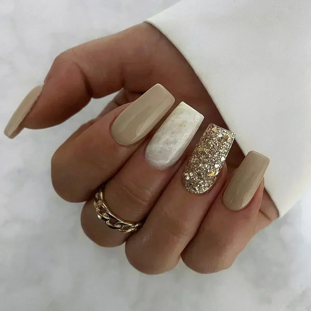 YICKYUE  -  Sweet Graffiti Pink Halo Dyeing Moon Star Love Heart Long Square Fake Art Nail Detachable Finished False Nail Tip Press on Glue