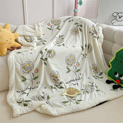 YICKYUE  -  Printed Autumn Winter Warm Throw Blankets Soft Coral Fleece Warmth Thicken Bedspread Imitation Lambswool Sofa Bed Cover Blanket