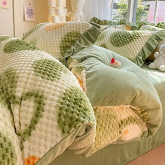 Yickyue Grade A Doudou Velvet Autumn Winter Warm Bedding Set Soft Thickened Milk Fleece Duvet Cover Set with Sheet Quilt Cover 4 Pcs Set