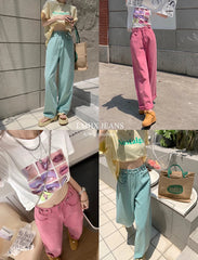 YICKYUE  -  S-XL 2Colors Summer Woman high wiast Loose jeans streetwear trouser casual Green Wide leg Long denim pants womens