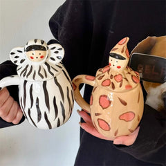 YICKYUE  -  Water Cup Strange Interesting Cute Doll Hand Held Mug Ceramic Milk Cup Coffee Cup Girl Gift Giving Home Halloween Decoration