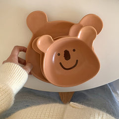 Cute Korean Bear Bowl Plate Tableware Kawaii Ceramic Dishes Fruit Noodle Salad Breakfast Bowl Accessories Utensils For Kitchen
