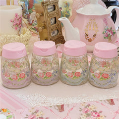 Yickyue Pink Retro Seasoning Bottle Bow Lace Glass Home Kitchen Storage Organization Spice Pepper Salt Bottle Table Decor Pepper Jars