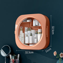 Wall-mounted Cosmetic Storage Box Makeup Organizer Bathroom Accessories Storage Rack Drawer Free Punching Dustproof Rack