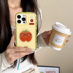 YICKYUE  -  Korean ins Cute 3D Eggplant Glasses Tomato Phone Case for iPhone 16 15 14 13 Pro Max Back Cover Fund
