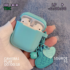 Summer blue love pendant keychian earphone case for apple airpods pro silicone heart cute cover for airpod 1/2 charging box capa