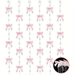 YICKYUE  Pink Bow Hanging Garland Ribbon Bow Party Decorations Coquette Birthday Decorations Bow with Crystal Bead for Bachelorette Bridal Shower Engagement Wedding Pink