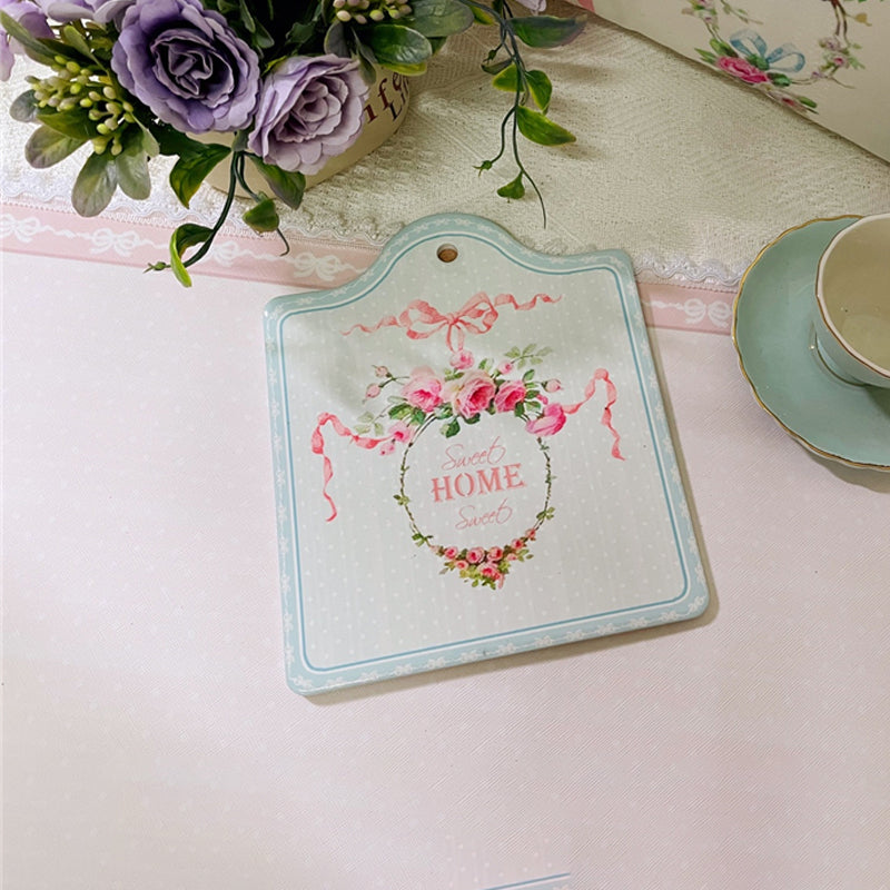 YICKYUE  -  Ceramic Placemat Retro Rose Printing Coaster Bowl Pots Mat Anti-scald Table Mats Elegant Pink Home Diningtable Decor Placemats