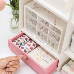 YICKYUE  -  Girly Heart Desk Stationery Storage Box Bedroom Cosmetics Storage Shelf Office Supplies Desktop Organizer Drawer Style Cabinet