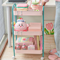 YICKYUE  -  3 Layer Contrast Color Trolley Storage Shelf Multi-layer Movable Trolley Cosmetics Snack Storage Rack Bathroom Mobile Shelf Home