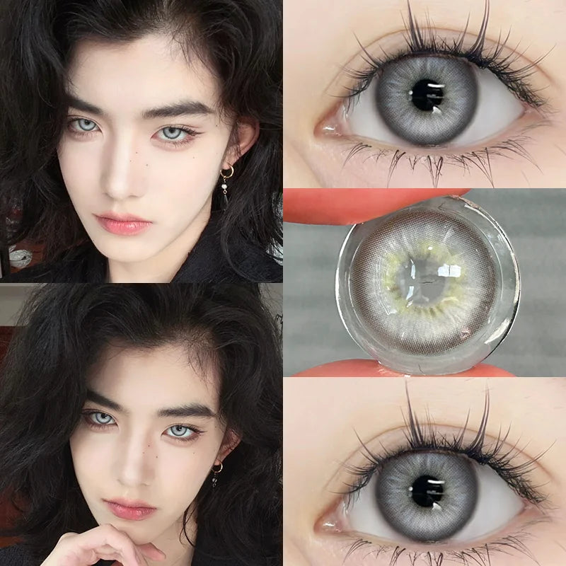 YICKYUE  -  1 Pair Hot Sale Cleopatra Series Green Colored Contact Lenses with Prescription Myopia Lenses Natural Blue Iris Lens