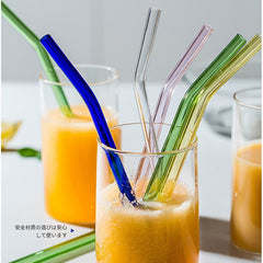 MDZF SWEETHOME 4pc Glass Flower Straw With Cleaning Brush Reuse Mason Cup Cocktail Straw Tea Curved Straw Bar Accessories