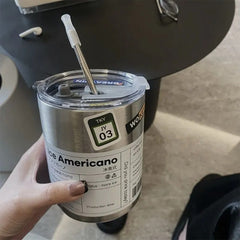 400ml Double Wall Stainless Steel Coffee Mug With Lid Straws Leak-Proof Vacuum Flask Thermal Beer Tea Cup Water Bottle Drinkware