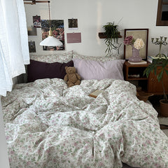 YICKYUE  -  ins 100% Cotton Bedding Set French Style  Princess Duvet Cover Bedclothes Bedspread Pillowcases Flat Sheets Soft Comforter Sets