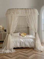 YICKYUE  -  Palace Mosquito Net with U-shaped Track Frame Romantic Lace Shading Bed Curtain Canopy Nets Three-door Bedcover Home Decoration