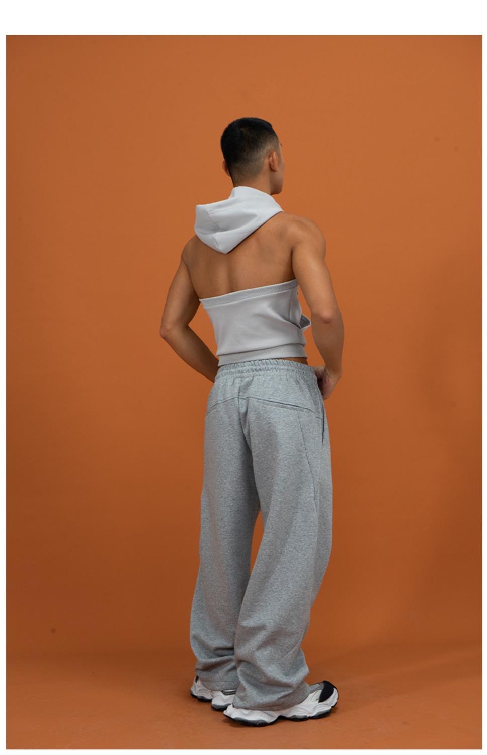 Hearujoy High Elastic Sport Hooded Vest Men Backless Sleeveless Hoodie Sweatshirt Fashion Casual Zipper Placket Slim Fit Tank Tops