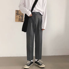 Hearujoy Korean Men Casual Suit Pants Dropping Feel Loose Straight Ankle-Length Pants Spring Summer Youth Fashion cropped Trousers