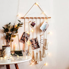 Macrame Tassel Cotton Rope Wall Hanging Picture Frame DIY Photo Display Holder Picture Organizer Boho Tassel Wall Art Decoration