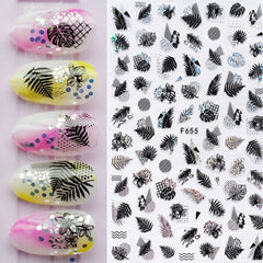 3D Nail Art Stickers Nail Accessories Black Gold Geometric Line Irregular Round Shpe Patterns Self Adhesive Transfer Decals
