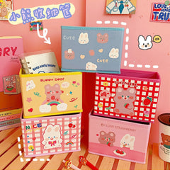 W&G Ins Korean New Soft Cute Bear Desktop Non-woven Decoration Basket Storage Box Office Student Kawaii Debris Basket