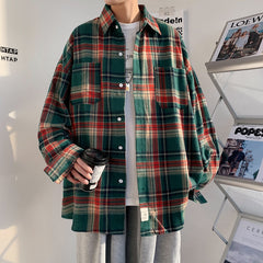 YICKYUE  -  Autumn Long Sleeved Shirt Men Fashion Oversized Plaid Shirt Men Streetwear Korean Loose Casual Shirts Mens Large Size M-5XL