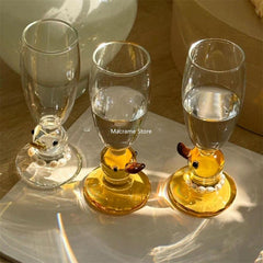 YICKYUE  -  Duck Pearl Necklace Glass, Goblet Mug, Champagne, Cocktail, Transparent Wine Cup, Barware Table Decor, Borosilicate Glass Cute