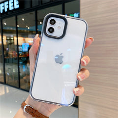 3 In 1 Solid Color Frame Clear Case For iPhone 11 12 13 Pro Max XR X XS 7 8 Plus SE 2 Transparent Silicone Shockproof Soft Cover