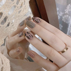 Aurora Powder Long Fake Nail Art With Glue Leopard Detachable Girl Acrylic Full Cover Press On False Nail Tips Manicure Tools