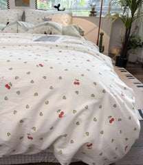 YICKYUE   -  Fashion kawaii green heart cherry bedding set,twin full queen king lovely cotton home textile bed sheet pillow case quilt cover