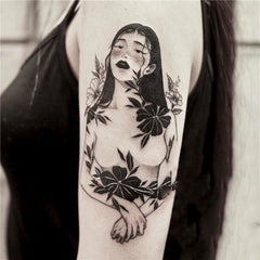 Waterproof Temporary Tattoo Sticker Sketch Black Flower Design Body Art Fake Tattoo Flash Tattoo Arm Female