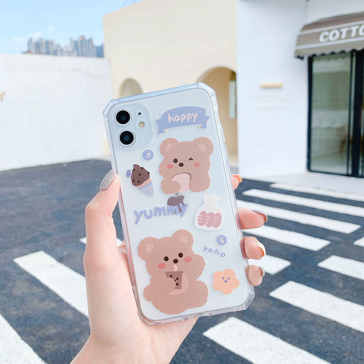 Cute Peach bears phone case for iphone 11 case geometry silicone soft clear for iphone XR XS MAX 7 8 Plus 11 Pro Max cover funda