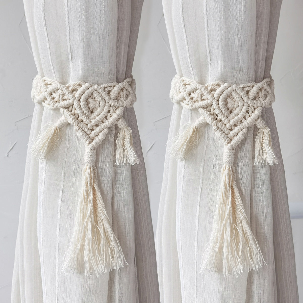 2 Pack Woven Curtain Tiebacks Handmade Macrame Decorative Curtain Holdbacks Boho Home Decor Farmhouse Curtain Window Treatment