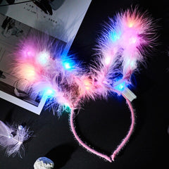 Halloween luminous hair hoop 4.5inch feather rabbit ears headband concert night toys and Children gifts