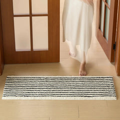Long Tufting Stripe Bedroom Rug Bathrooom Mat Geometric Soft Fluffy Bathmat Bedside Carpet Floor Anti Slip Pad Chic Home Decor
