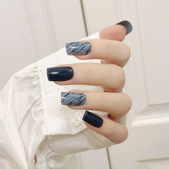 24pcs/Set French False Nails Pretty White Flower Pattern Gold Glitter Ballerina Nail Art Tips with Design Sticker Press on Nails