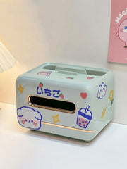 Kawaii Bear Tissue Storage Box Cute Table Napkin Holder Tissue Case Stationery Desk Organizer Box Home Office Storage Container